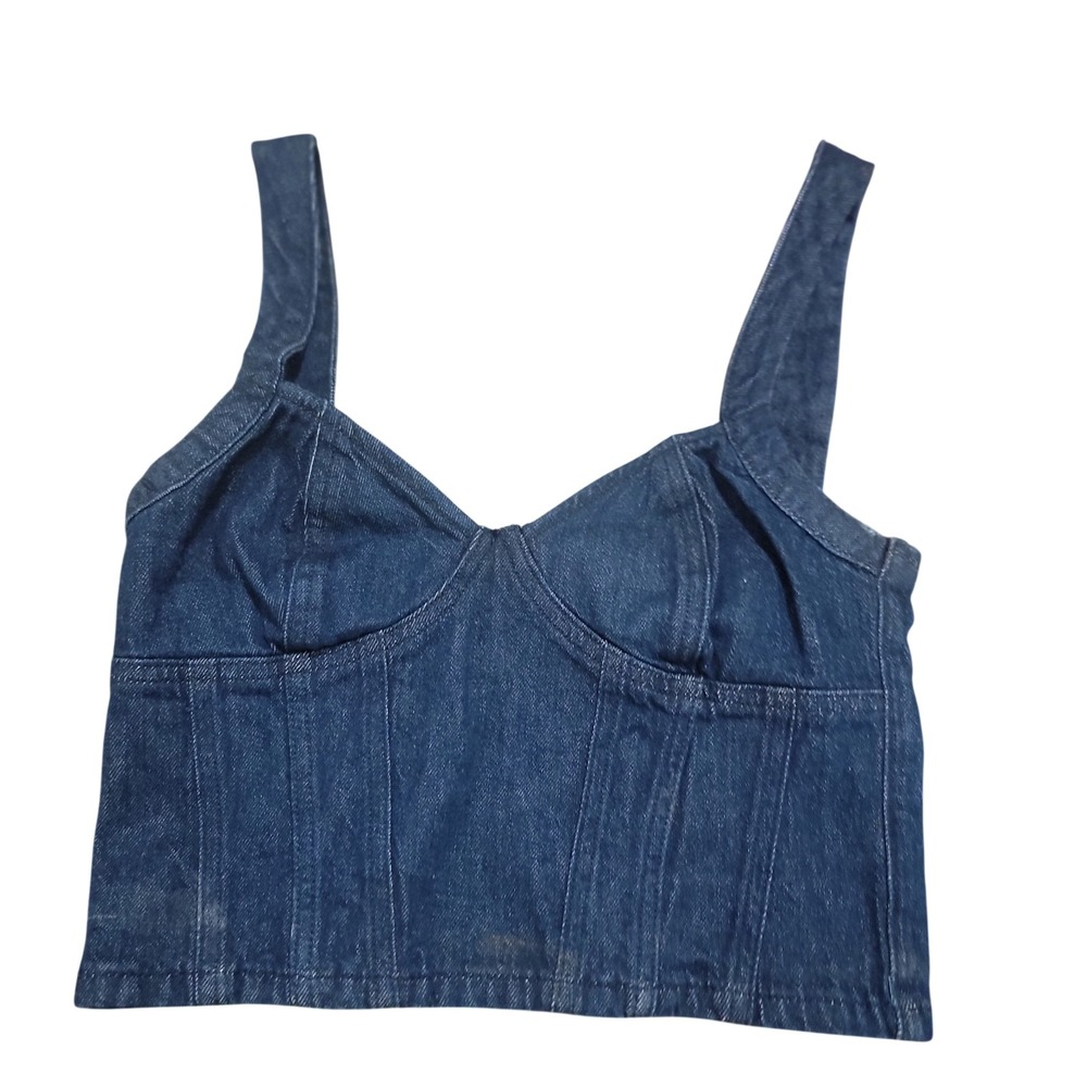 American Eagle Denim Corset Top Dark Wash Smocked Back XS 5771-3896